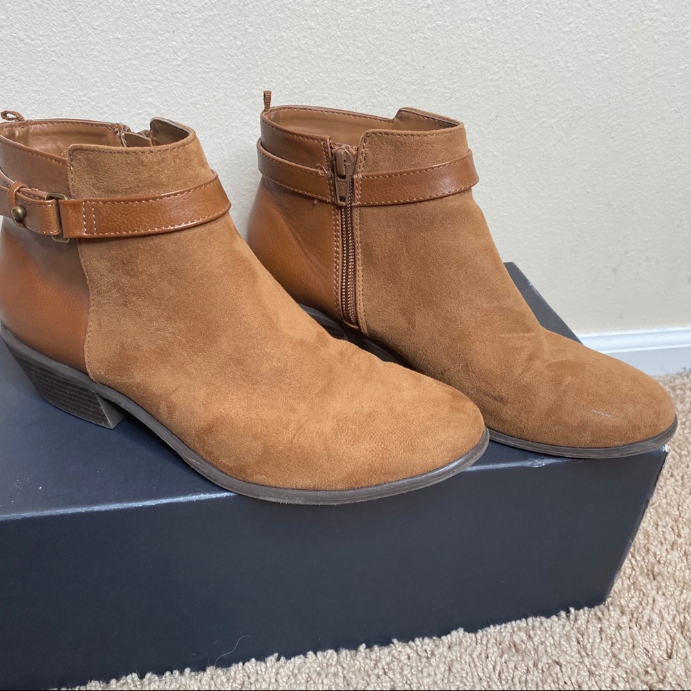 Old Navy Brown Buckle Booties Vegan Leather Size 7 - Picture 2 of 9
